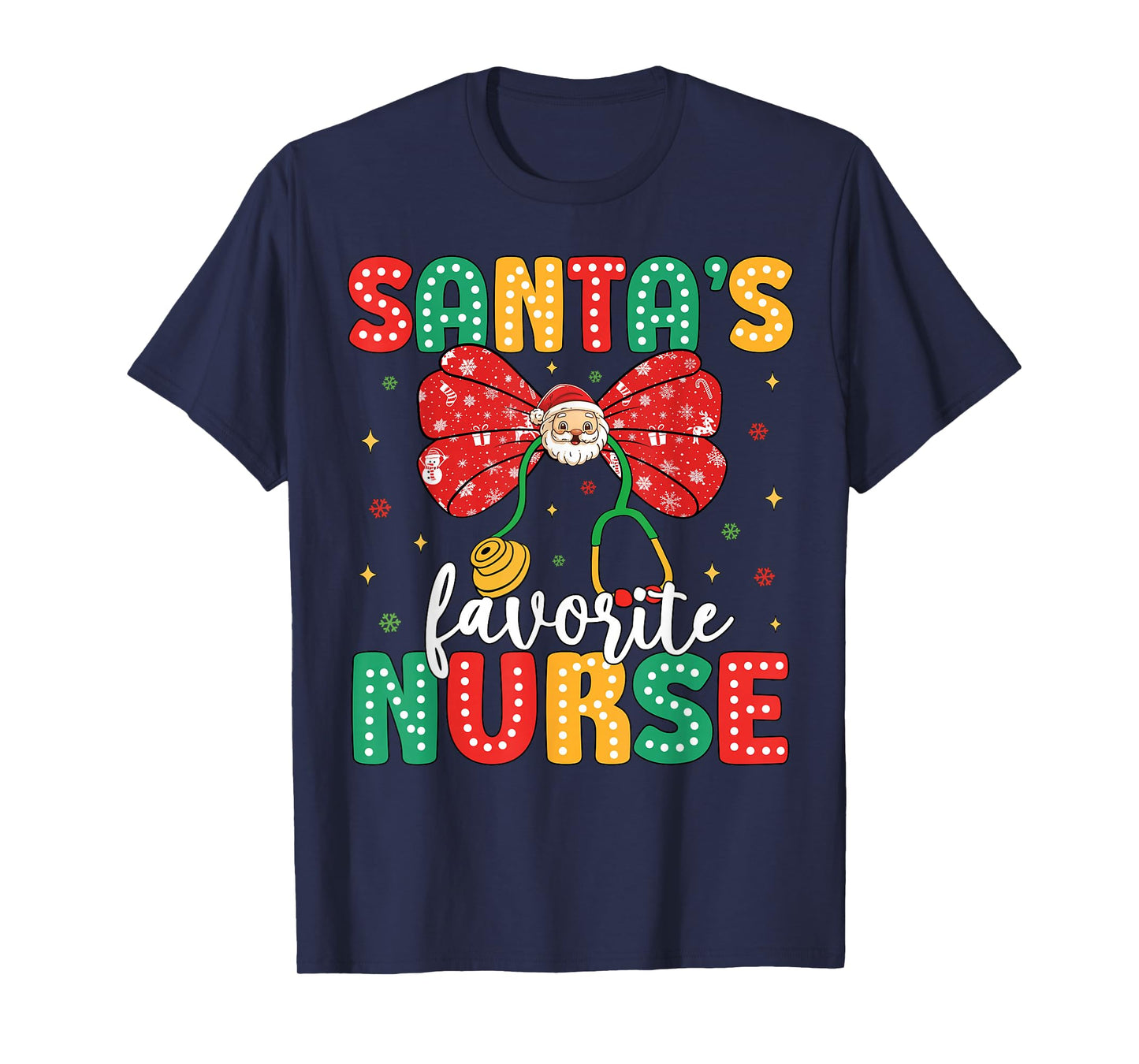Santa's Favorite Nurse Cute Christmas Coquette Bow Women T-Shirt