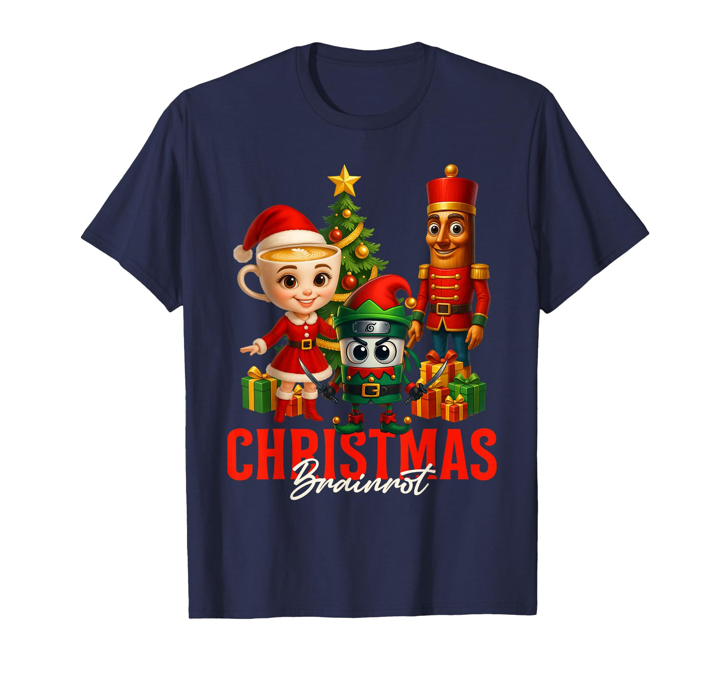 Young Boys Kids Christmas Brainrot Holiday Squad Santa Elf T-Shirt