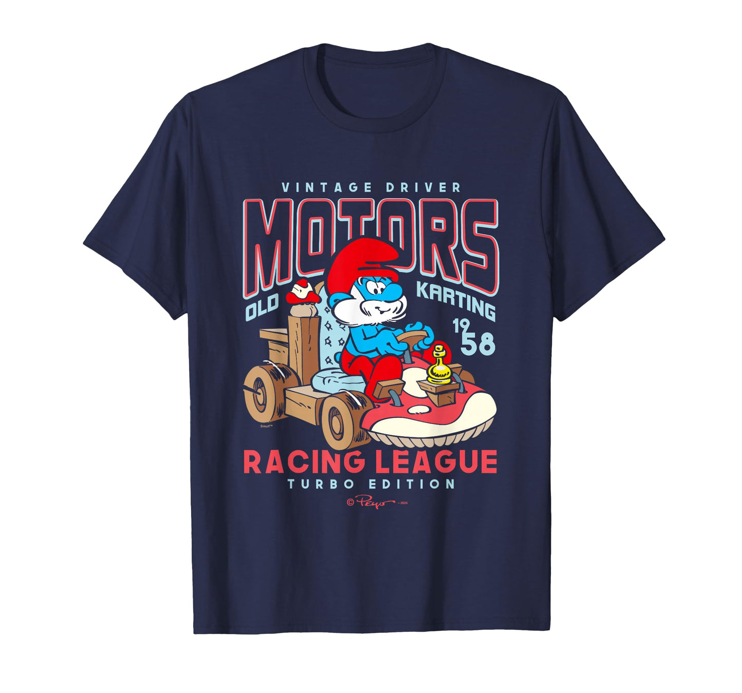 The Smurfs Vintage Driver Motors Old Karting Papa Smurf Logo T-Shirt
