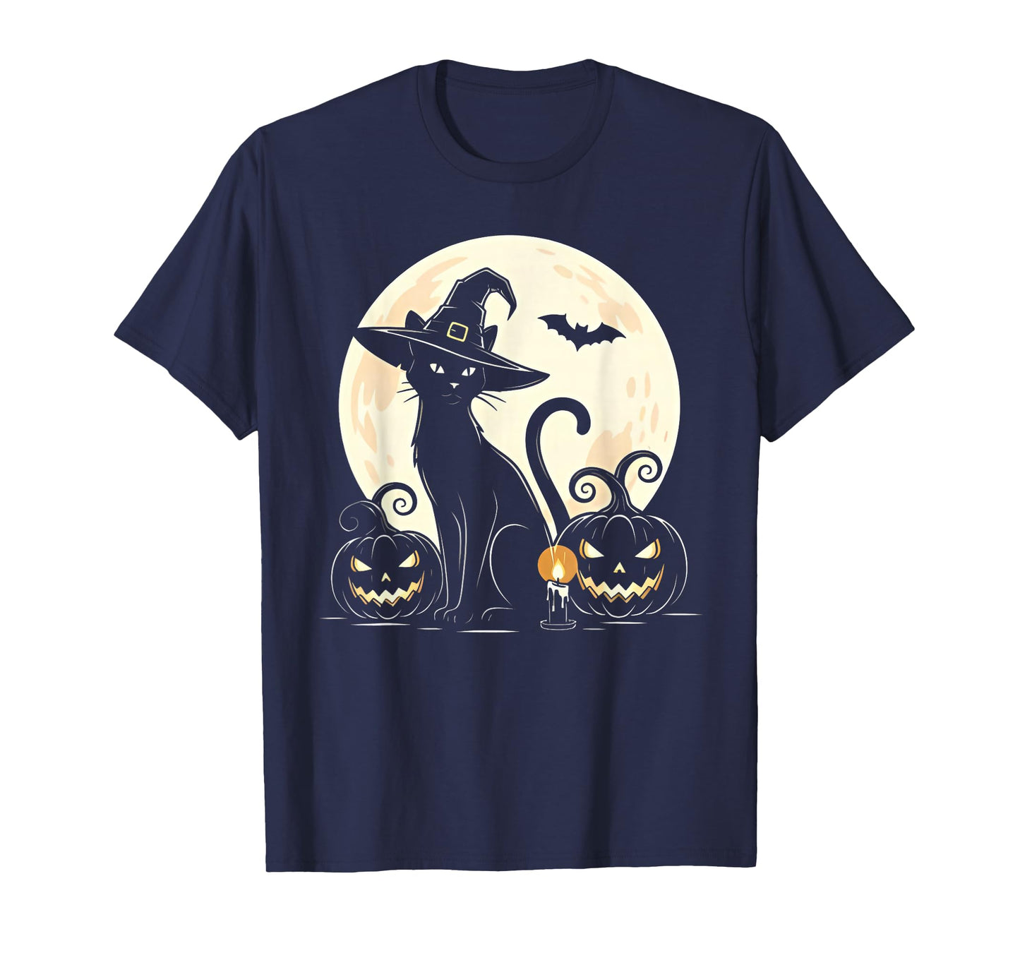 Beautiful Halloween Black Cat with Witch Hat Full Moon T-Shirt