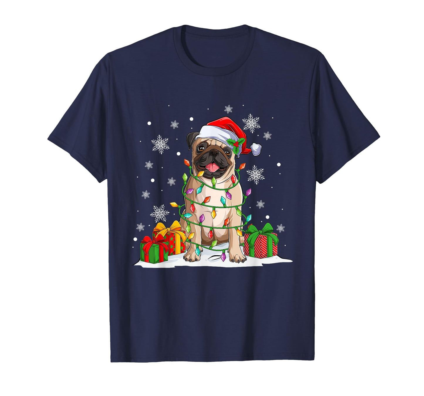 Bulldog Dog Christmas Tree Lights Matching Family Pajamas T-Shirt