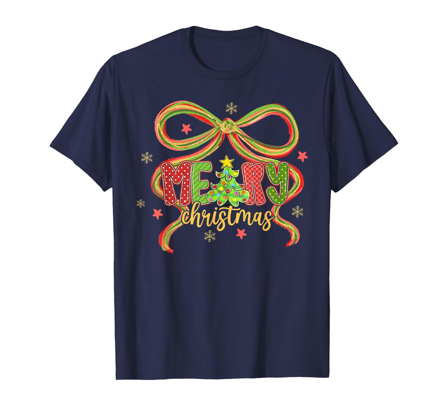 Merry Christmas Tree Coquette Bow Women Xmas Pajamas T-Shirt