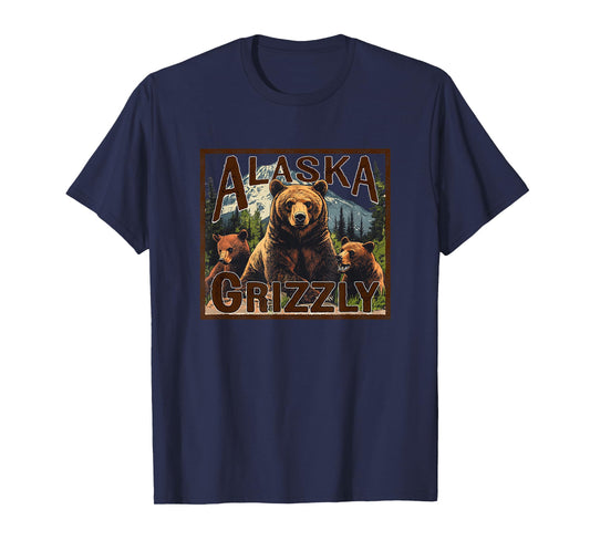 Alaska Grizzly Bear Vintage Mountain Trees Retro Souvenir T-Shirt