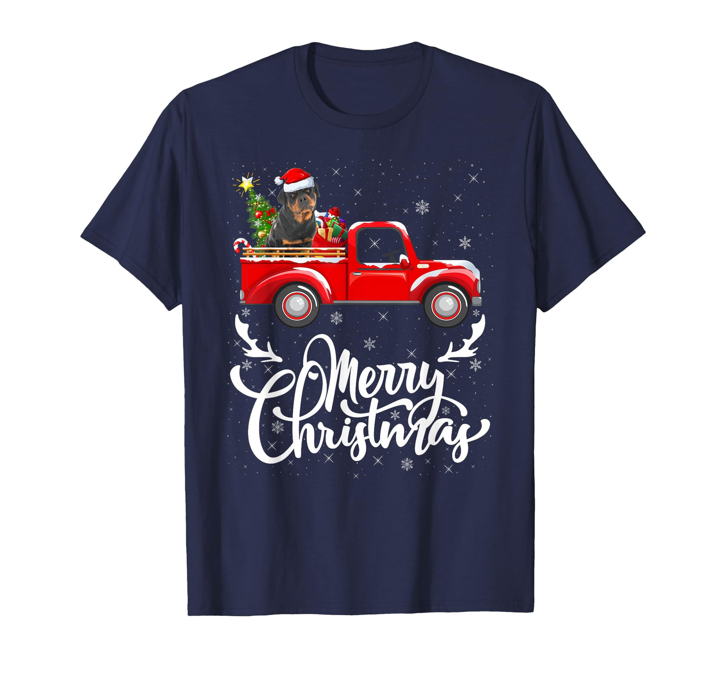 Rottweiler Dog On Christmas Tree Red Truck Xmas Pajamas T-Shirt