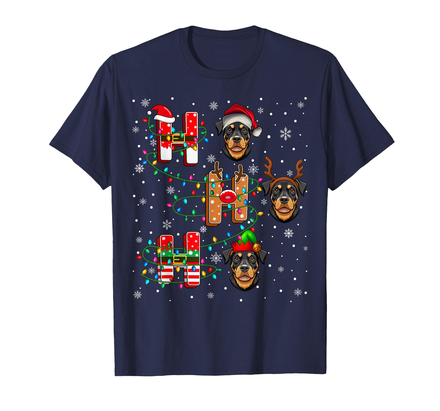 Ho Ho Ho Santa Reindeer Hat Elf Matching Rottweiler Dog Xmas T-Shirt