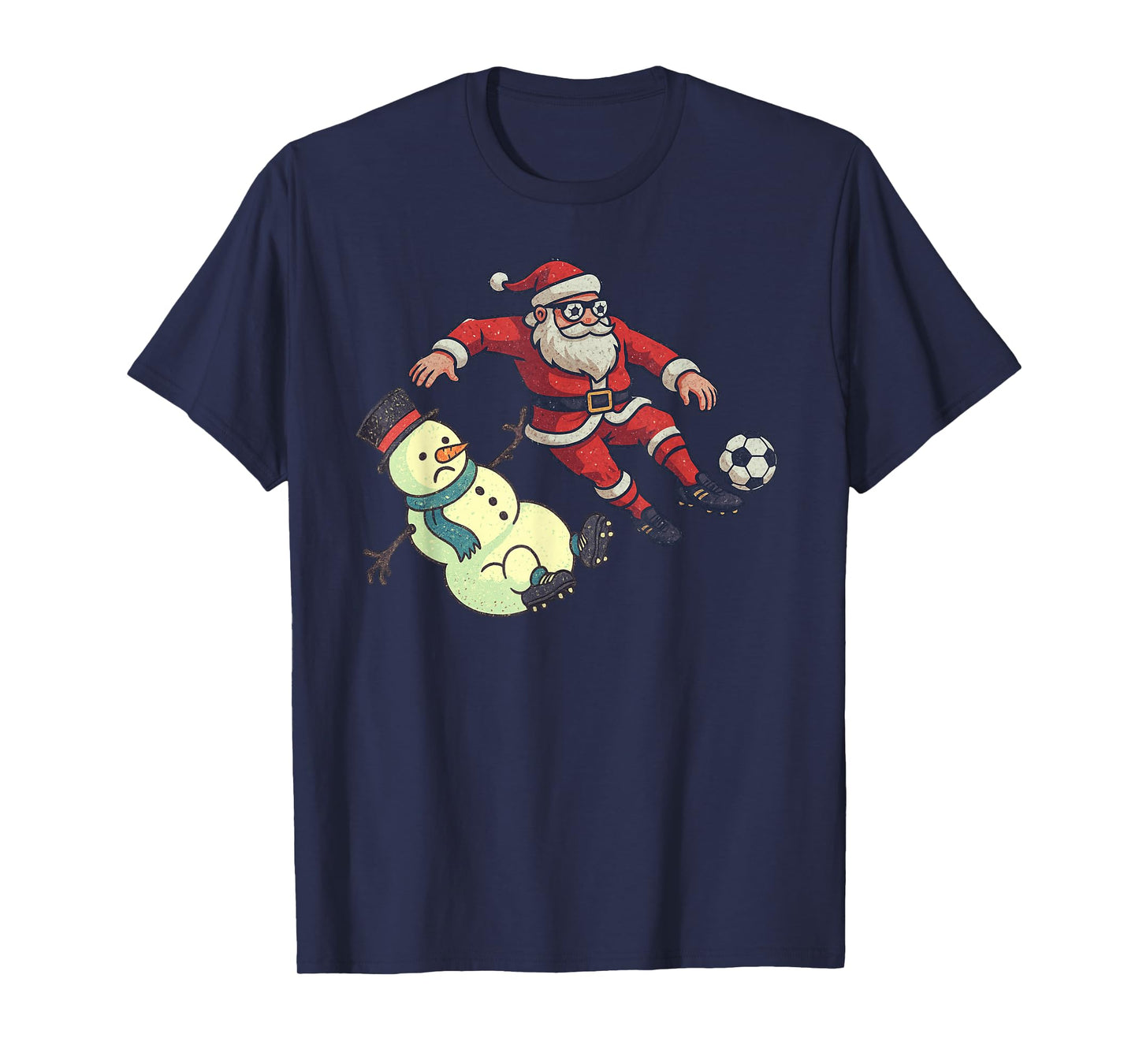 Santa Snowman Playing Soccer Christmas Funny Xmas Holiday T-Shirt