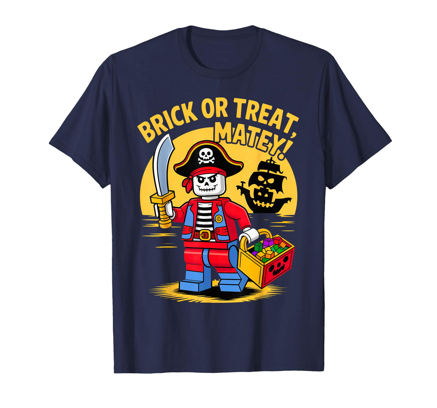 Halloween Bricks Pirate Skeleton Builder Blocks Building Toy T-Shirt