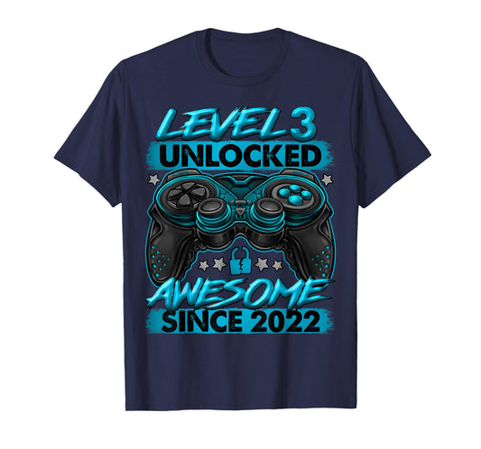 Level 3 Unlocked 3 Year Old Gifts For Boys 3rd Birthday Boy T-Shirt