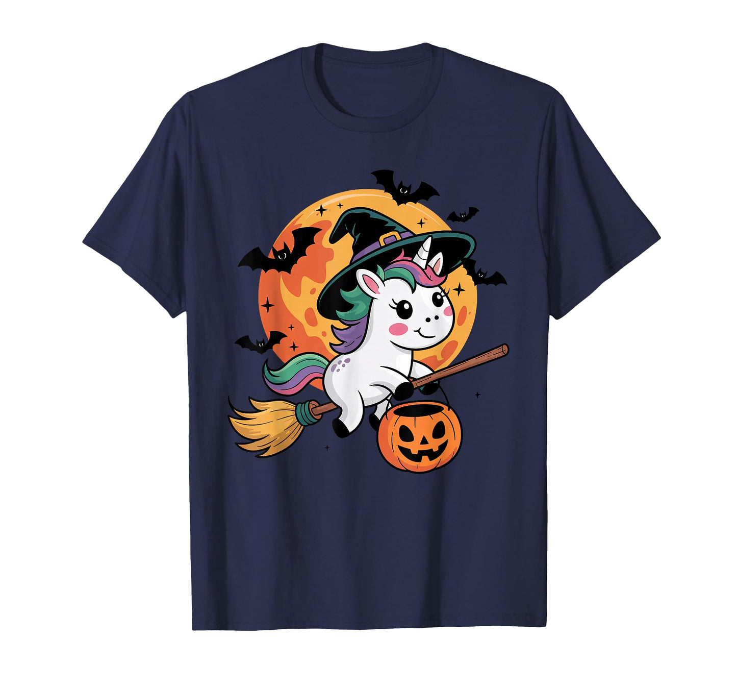 Trick or Treat Unicorn Witch Halloween Pumpkin Candy Bucket T-Shirt