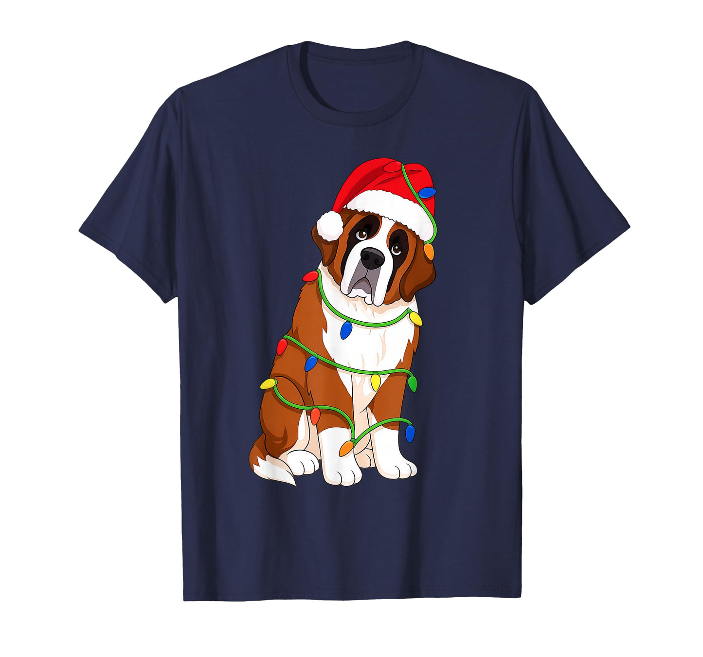Saint Bernard Christmas Tree Lights Holiday Dog Lover T-Shirt
