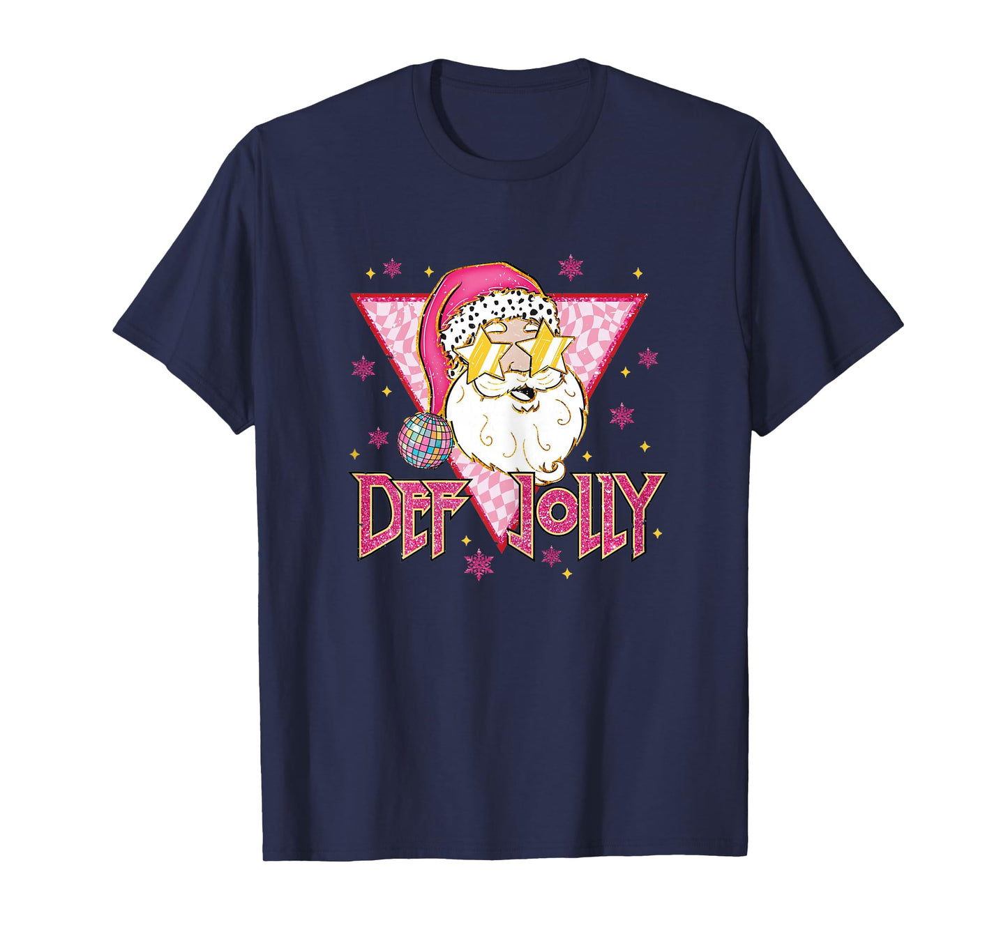 Womens Def Jolly Santa Claus Pink Retro Checkered Christmas Girly T-Shirt