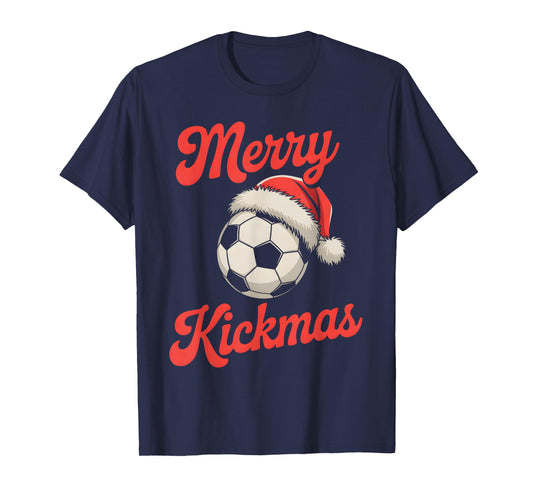 Merry Kickmas Christmas Funny Santa Soccer Ball Graphic T-Shirt