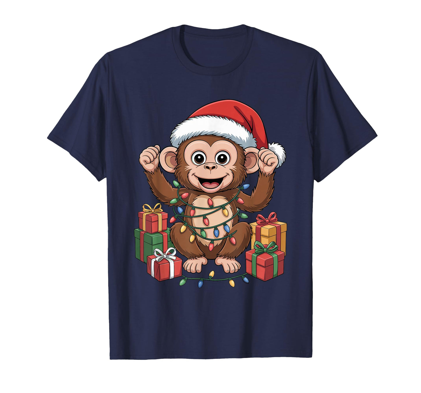 Monkey Santa Hat Christmas Design Funny Animal Lover Holiday T-Shirt