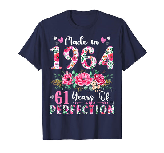 61 Year Old Made In 1964 Floral 61th Birthday Women T-Shirt