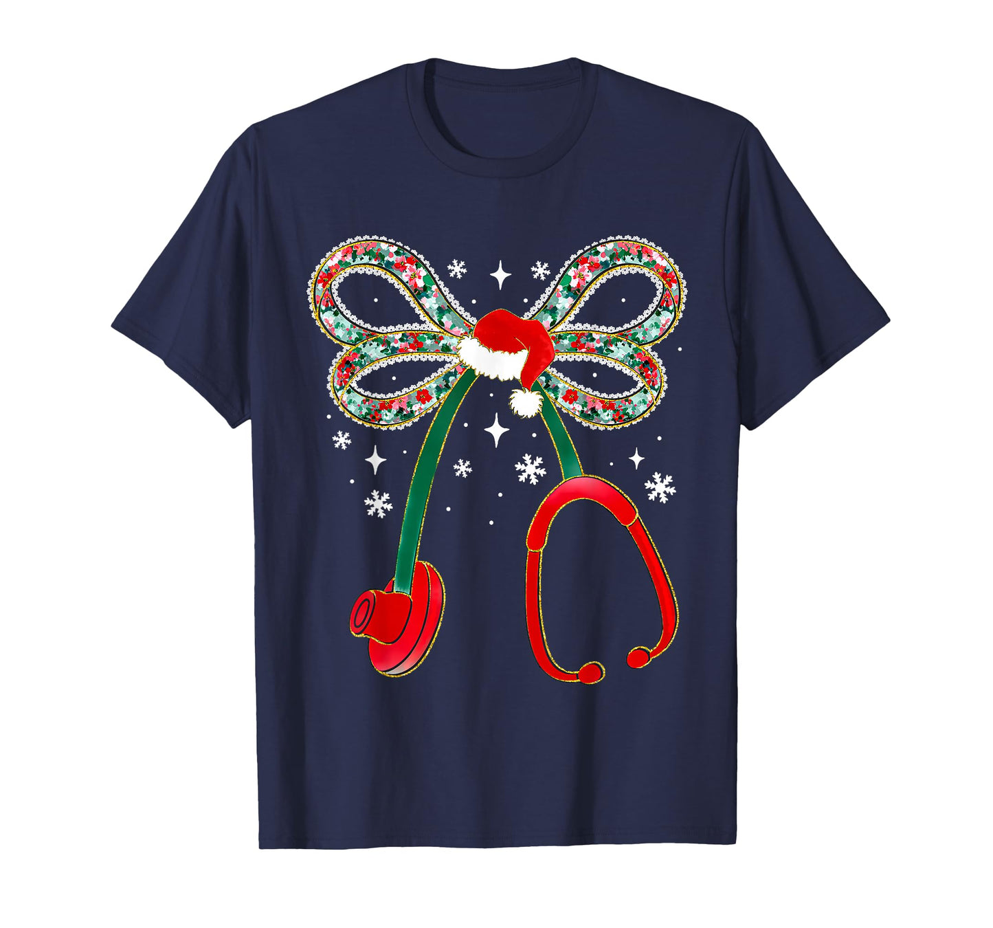 Christmas Stethoscope Bow Funny Medical Holiday Santa Nurse T-Shirt