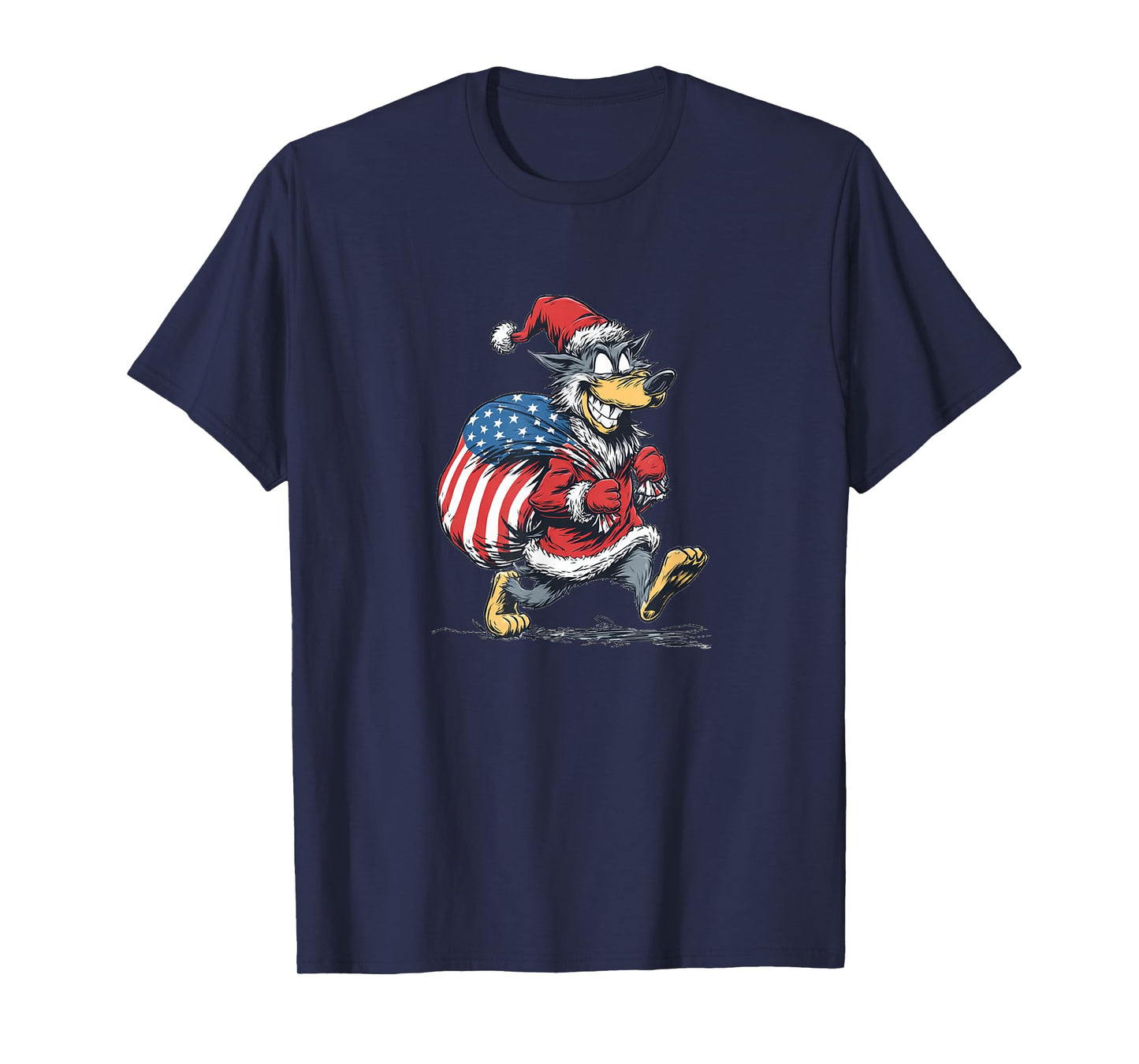 Laughing US Wolf with Santa's Bag Costume for Festive Days T-Shirt
