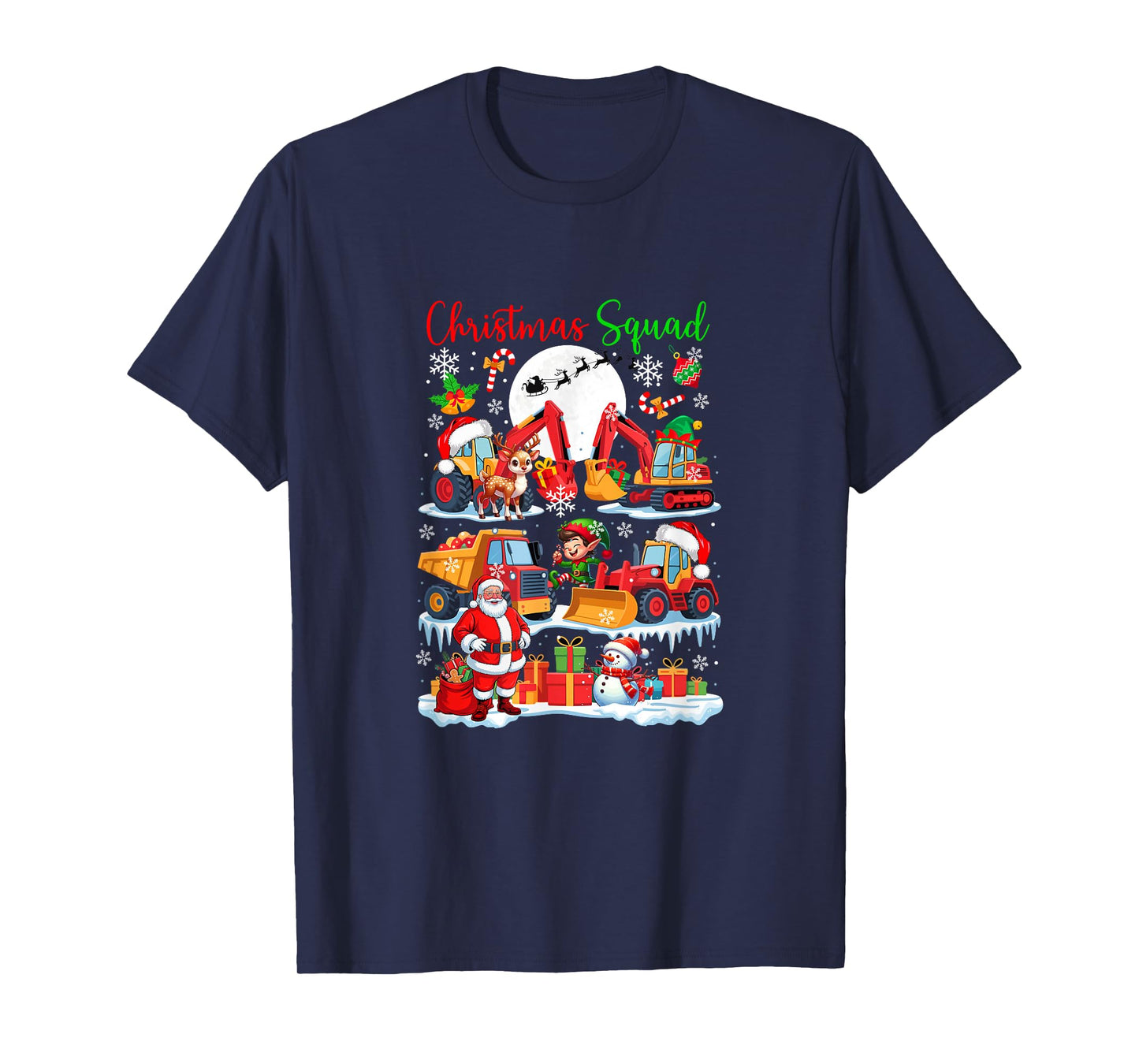 Christmas Squad Construction Trucks Excavators Santa Elf T-Shirt