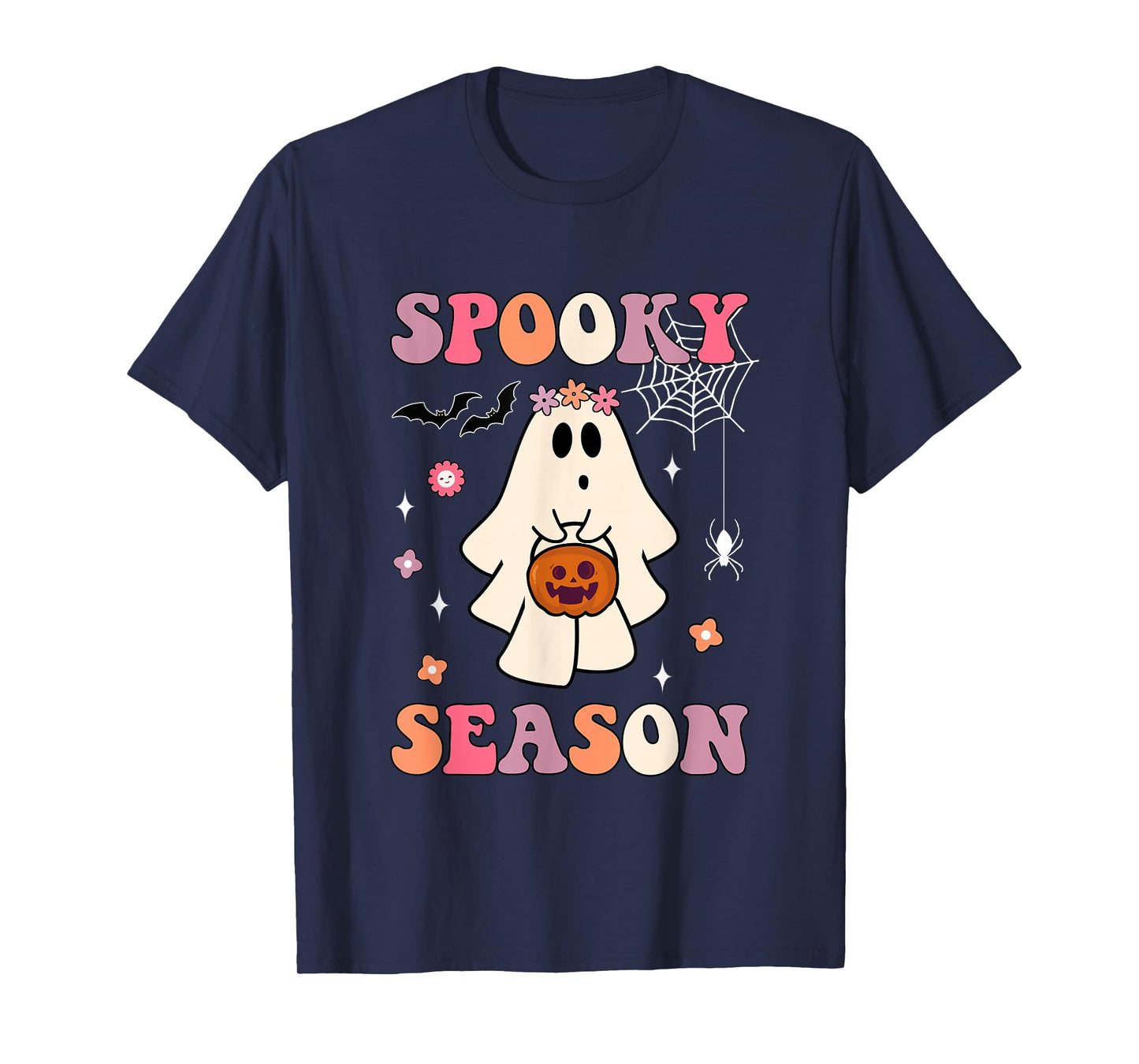Groovy Halloween Funny Cute Ghost Spooky Season Women Girls T-Shirt
