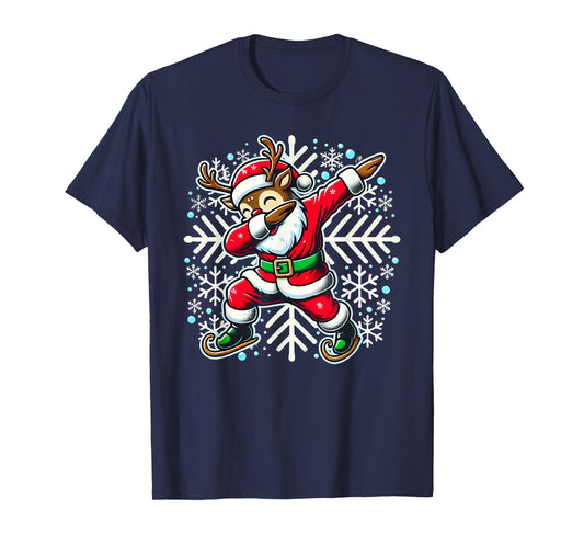 Dabbing Reindeer Santa Claus Funny Christmas Boys Kids Girls T-Shirt