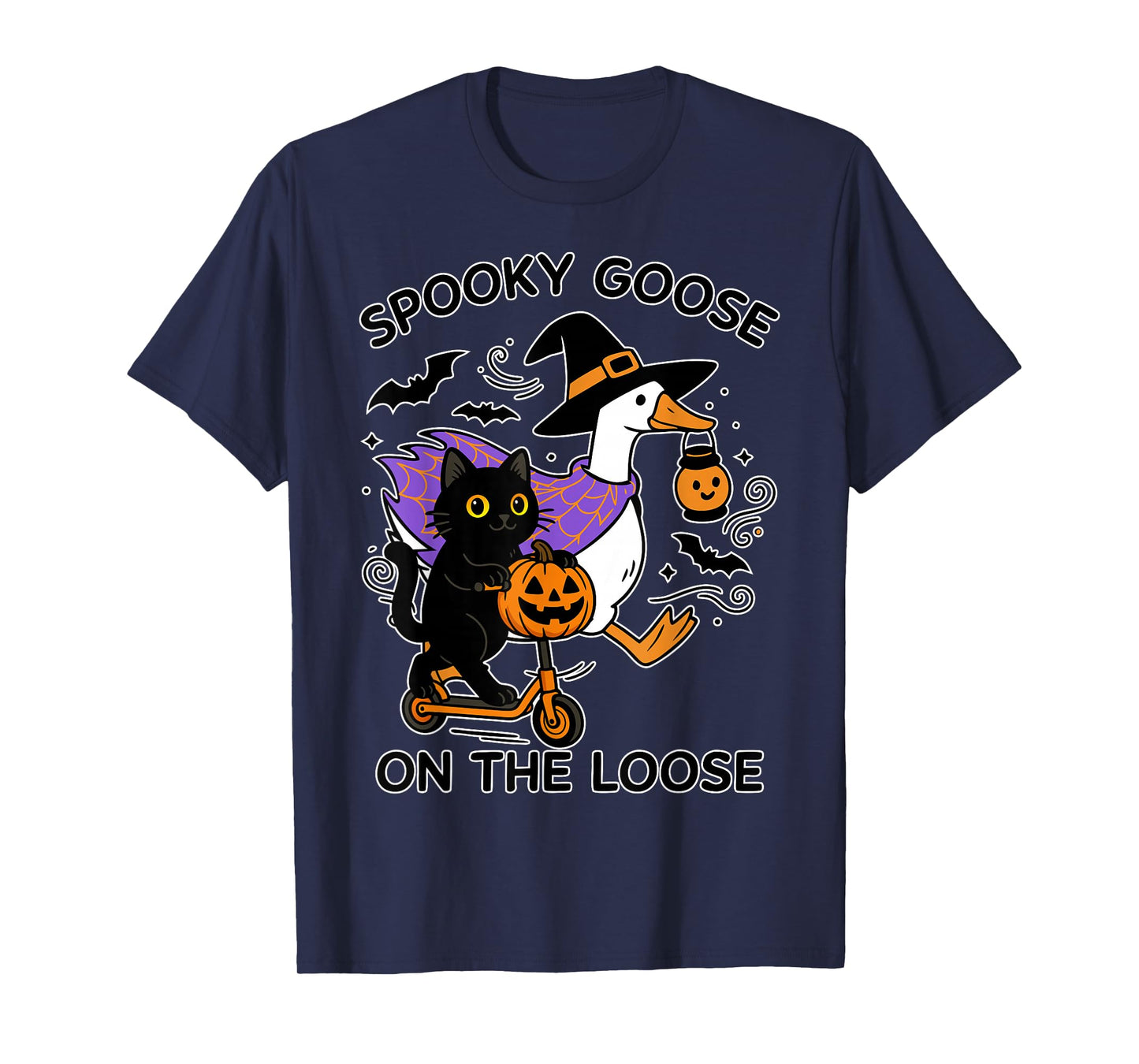 Spooky Goose On The Loose Pumpkin Cat Halloween Scooter Ride T-Shirt