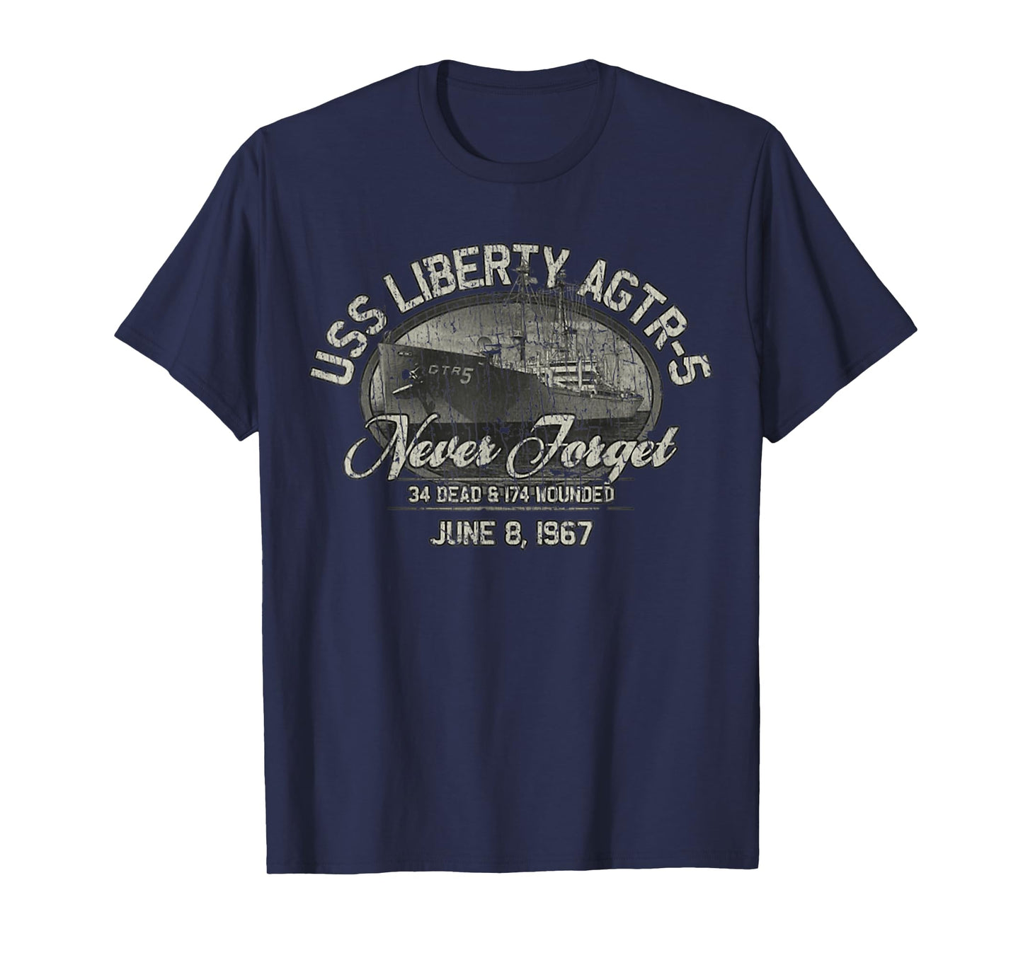 Vintage Men USS Liberty 1967 Military Distressed T-Shirt