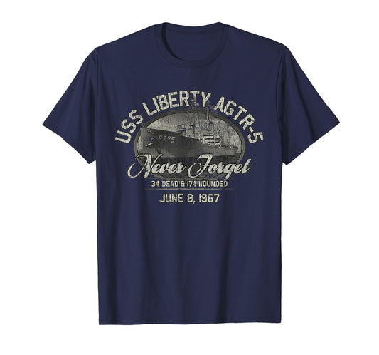 Vintage Men USS Liberty 1967 Military Distressed T-Shirt