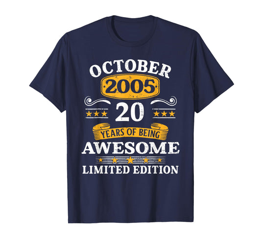 20 Years Old Awesome Since October 2005 20th Birthday Gifts T-Shirt