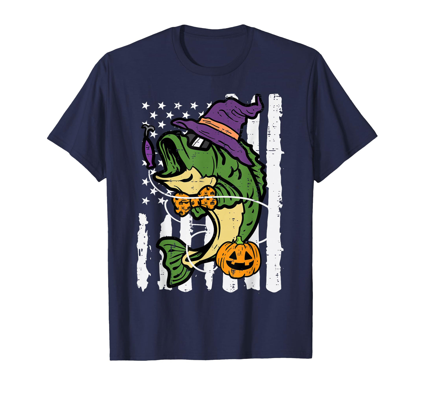 Halloween Bass Fish US Flag Costume Patriot Men Kids Women T-Shirt