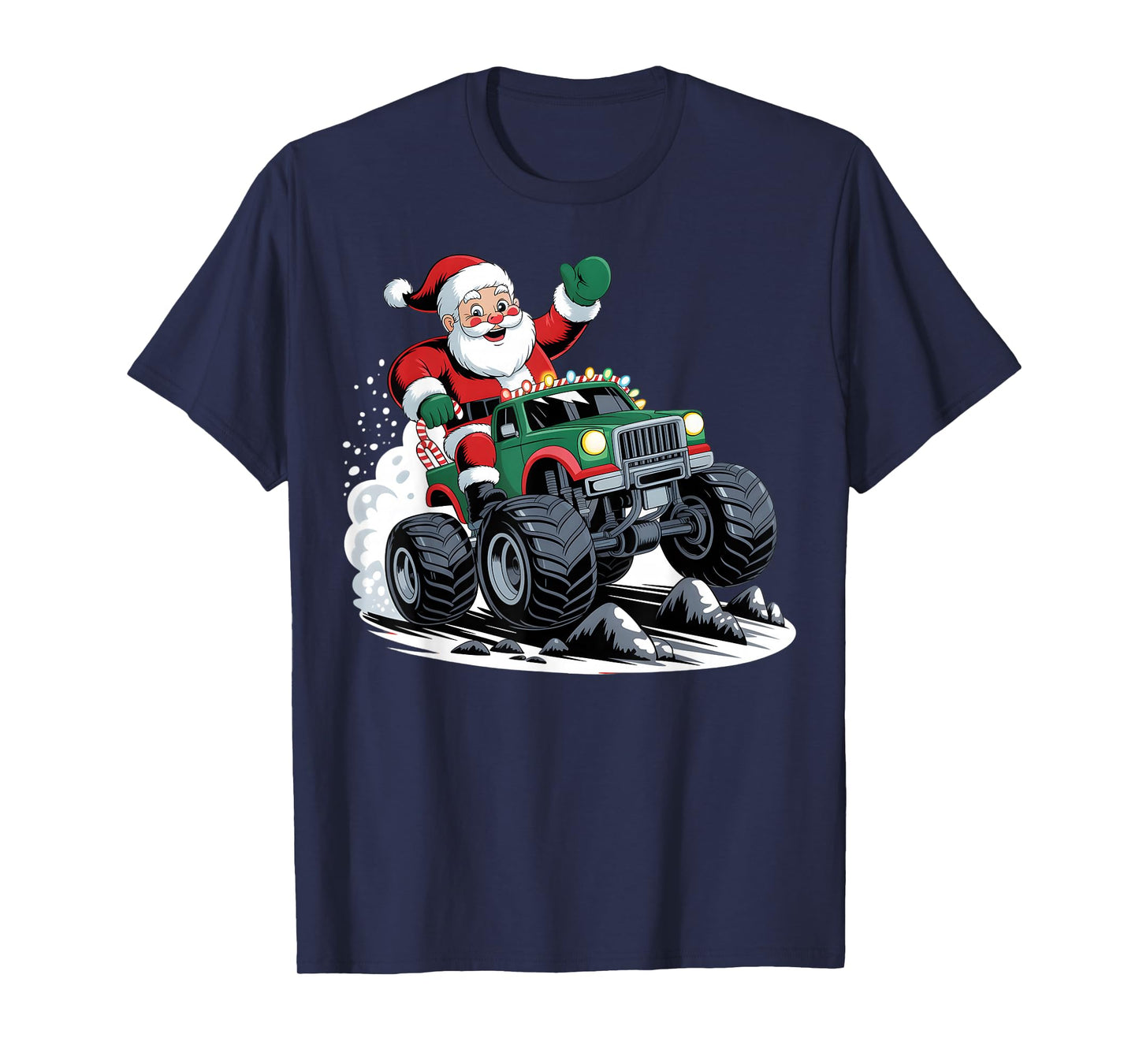 Monster Truck Christmas Santa Claus Funny Xmas Boys Kids T-Shirt