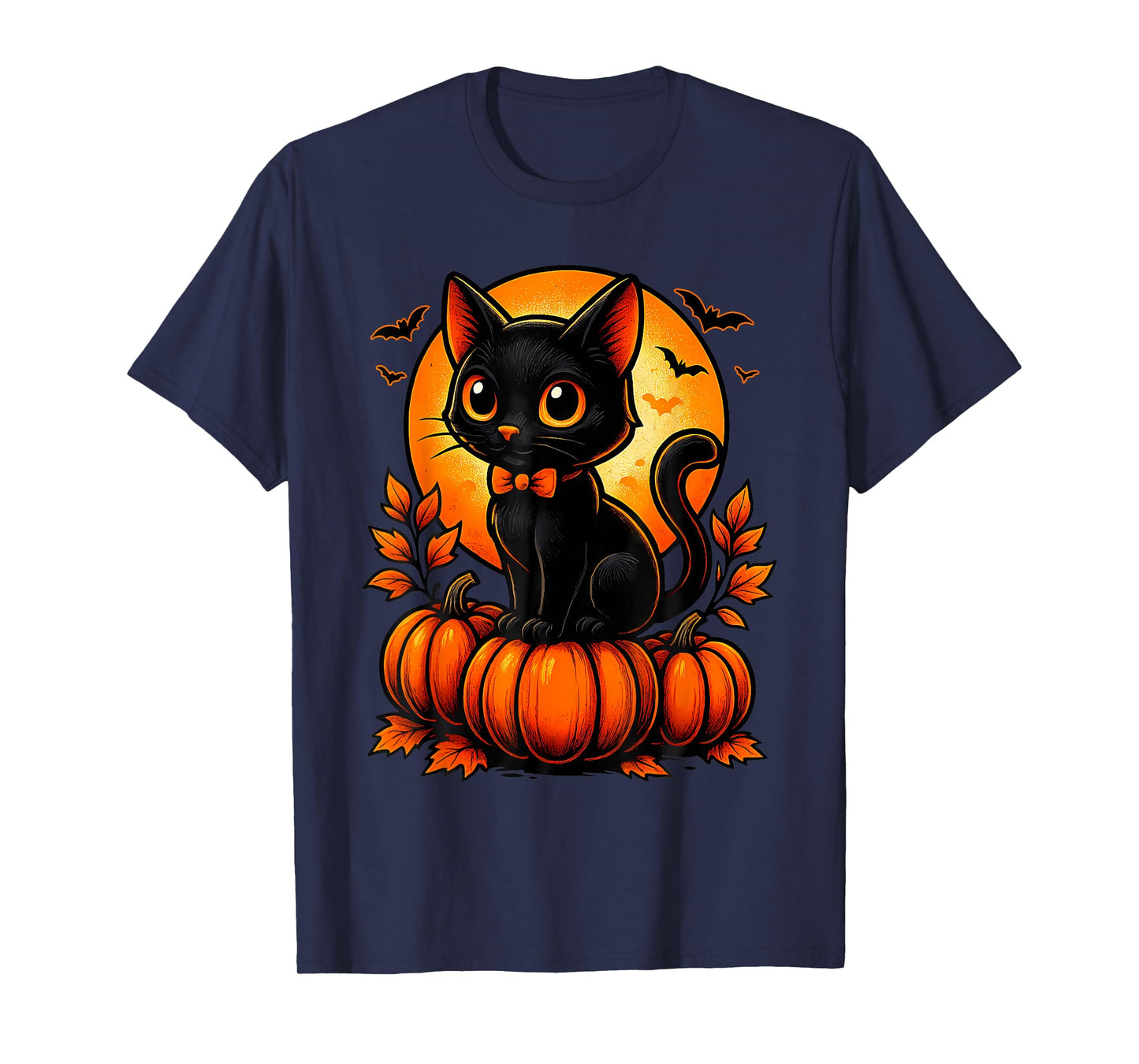Retro Black Cat Pumpkin Halloween Costume Fall Autumn Season T-Shirt