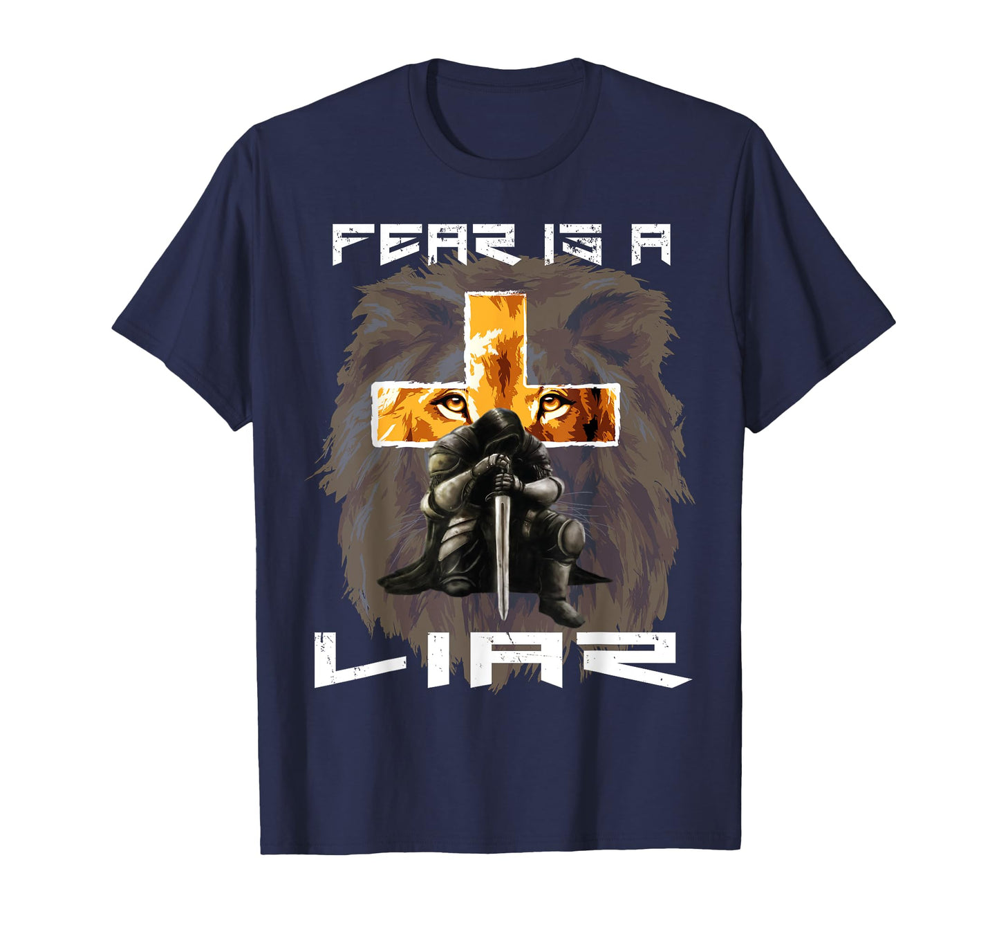 Fear Is a Liar Lion Judah Christian Religious Cross Graphic T-Shirt