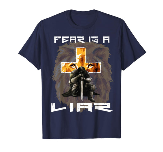 Fear Is a Liar Lion Judah Christian Religious Cross Graphic T-Shirt