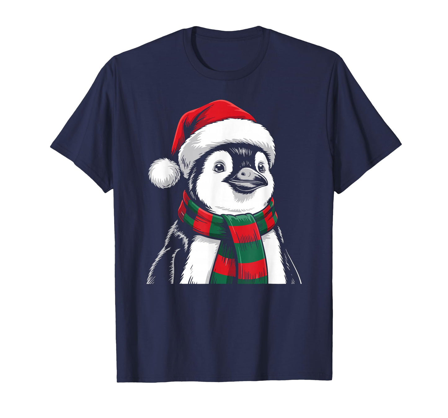 Penguin Xmas Santa Hat Scarf Christmas Costume T-Shirt