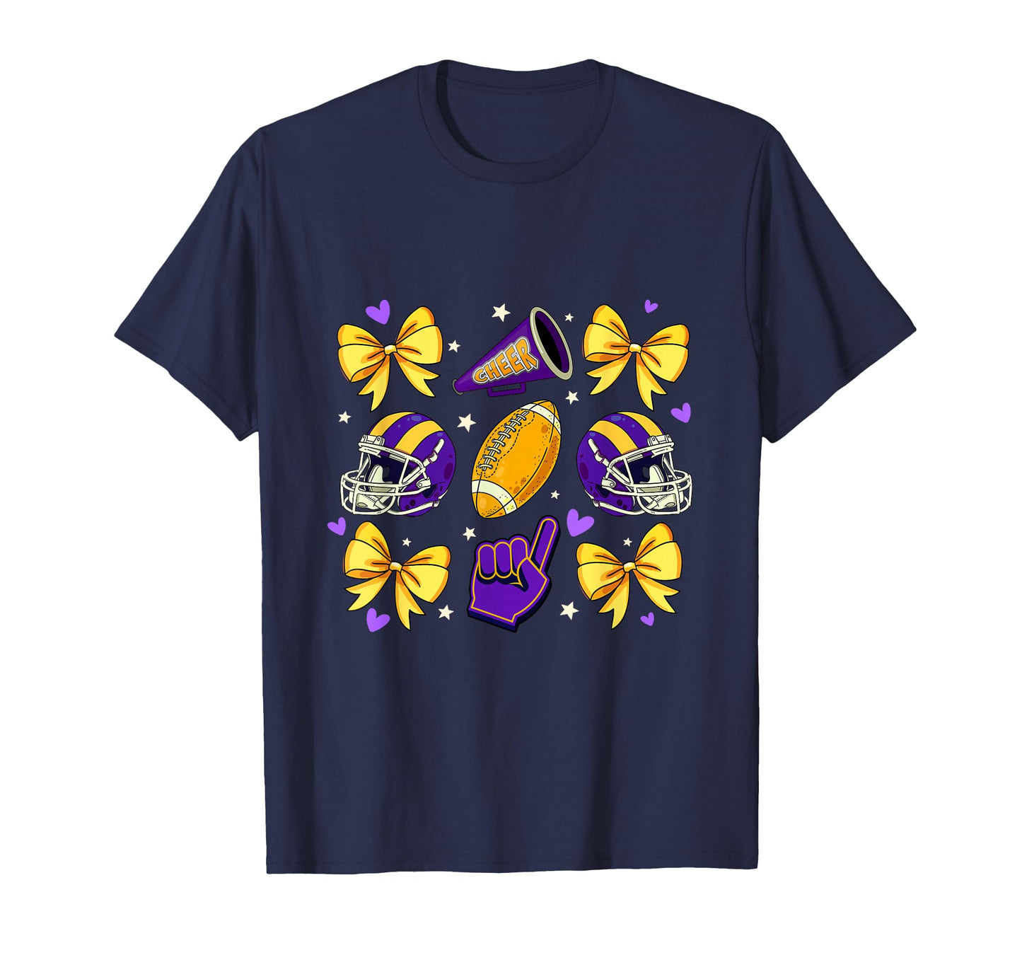 Football Cheer Mom Sister Coquette Bow Game Day Purple Women T-Shirt