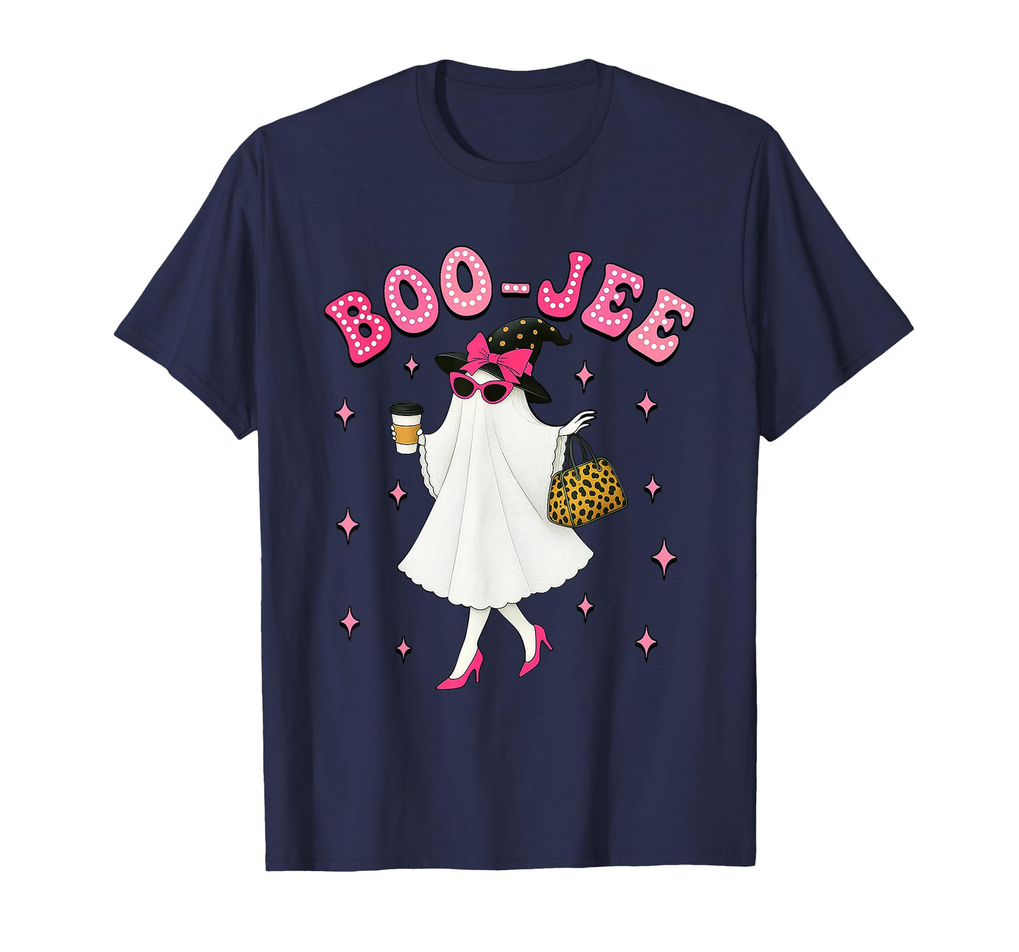 Coquette Leopard Ghost Coffee Boo-JEE Halloween Boujee Ghost T-Shirt