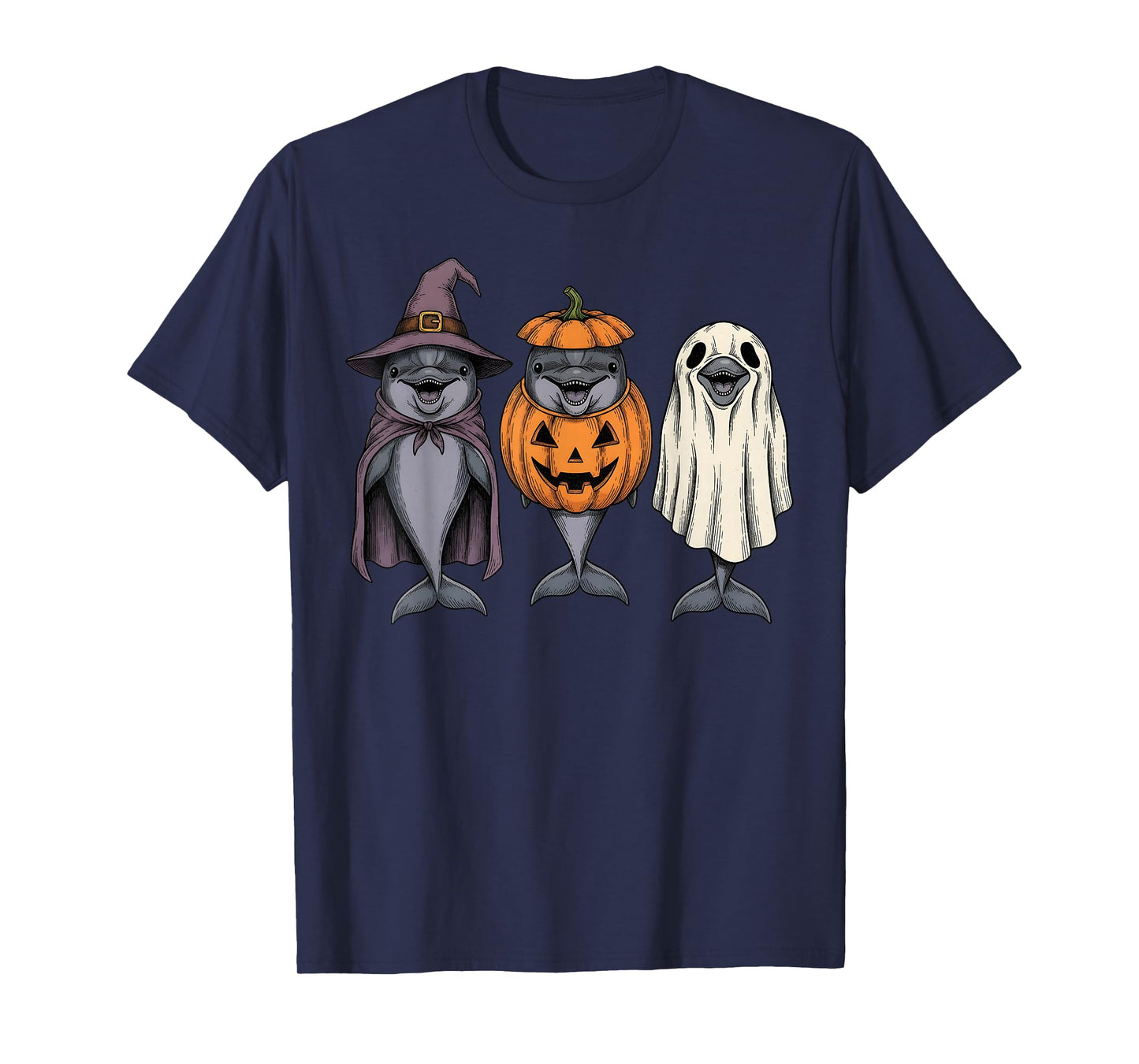 Spooky Ghost Dolphin Lover Pumpkin Halloween T-Shirt