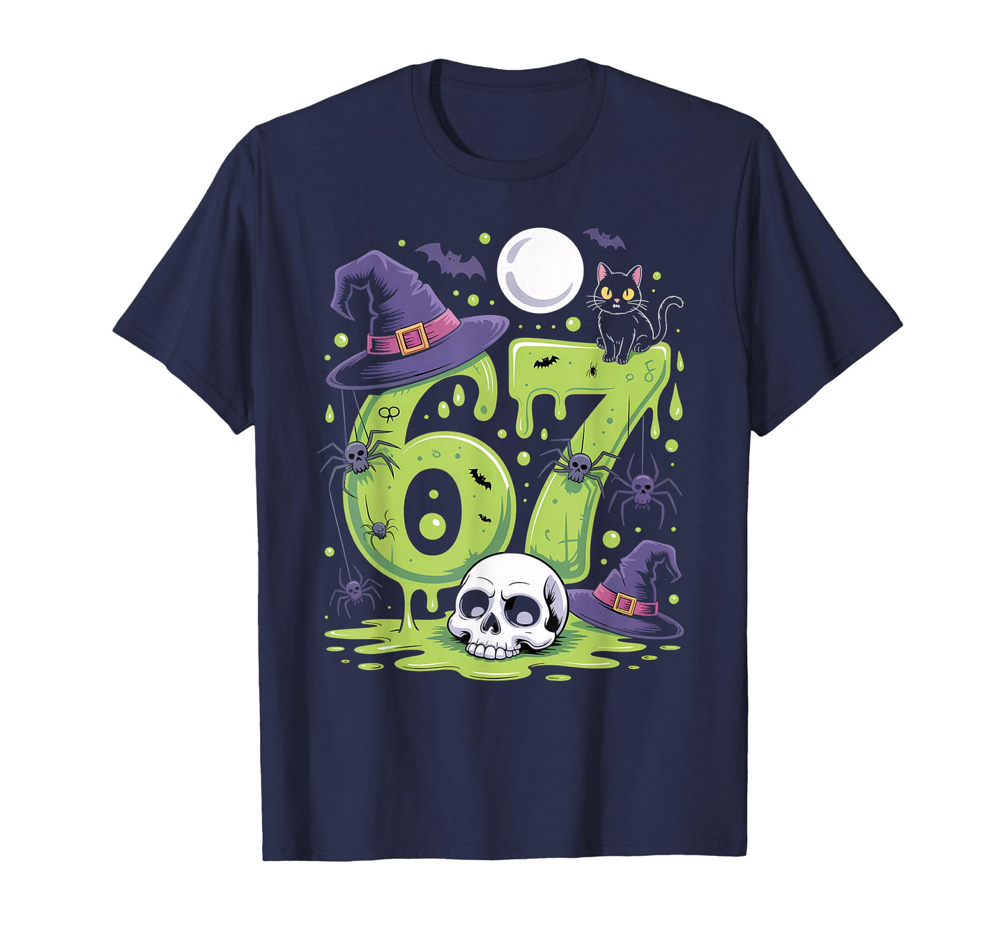 Witch Cat Number 67 Meme Six Seven Gen Alpha Slang Halloween T-Shirt