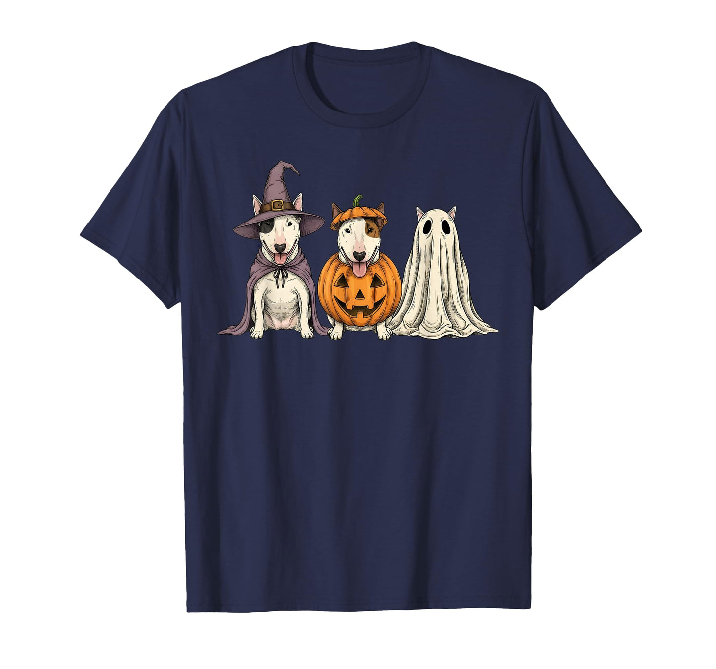 Spooky Ghost Pumpkin Bull Terrier Halloween Dog Lover T-Shirt