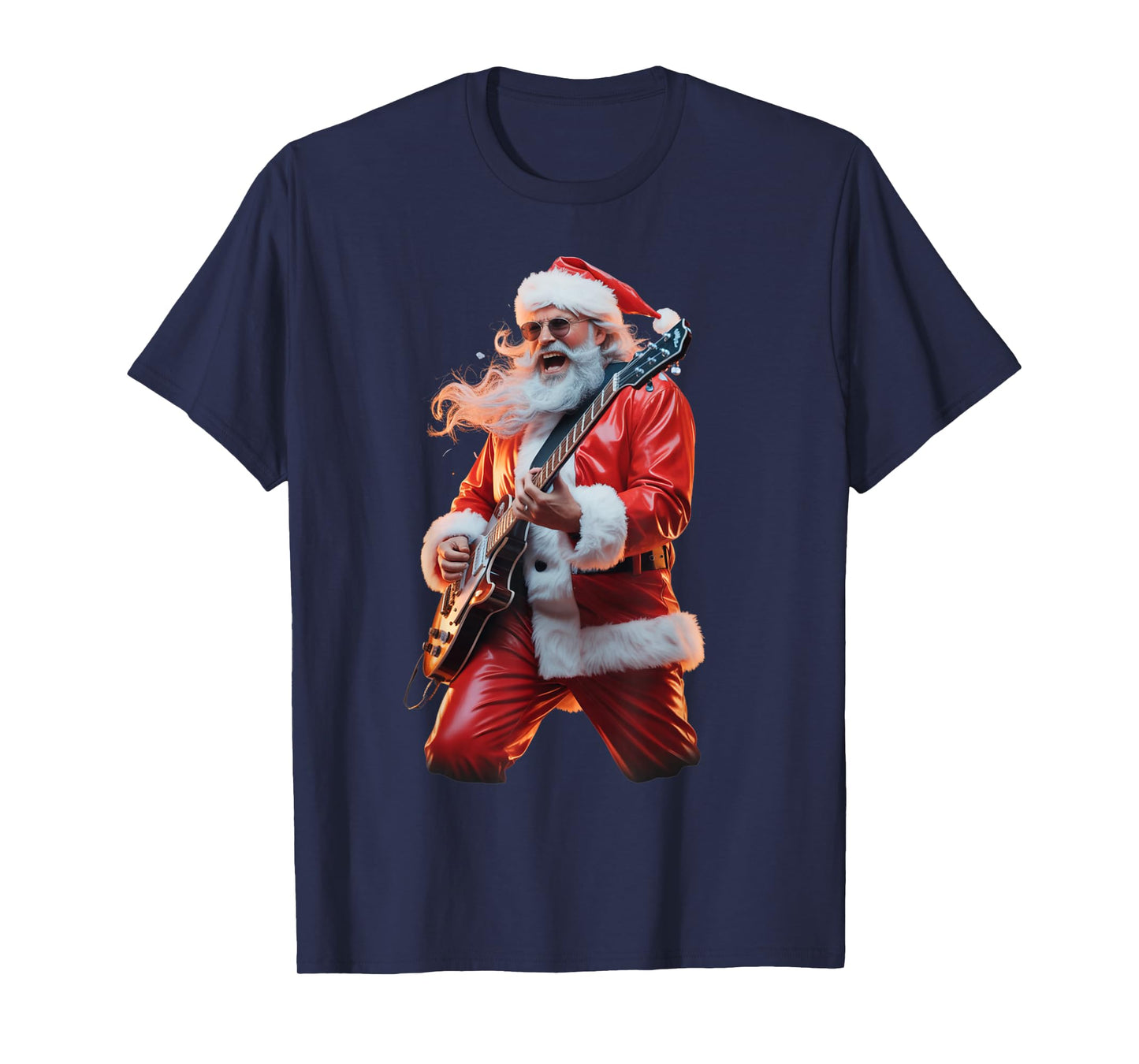 Rock Guitar Santa Playing Funny Christmas Vibe T-Shirt