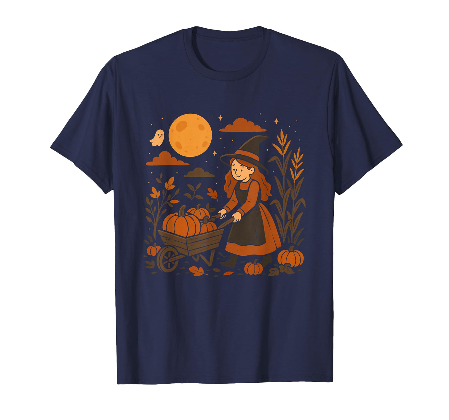 Witch with Wheelbarrow of Pumpkins T-Shirt