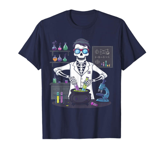 Funny Science Teacher Halloween Skeleton Scientist Chemistry T-Shirt