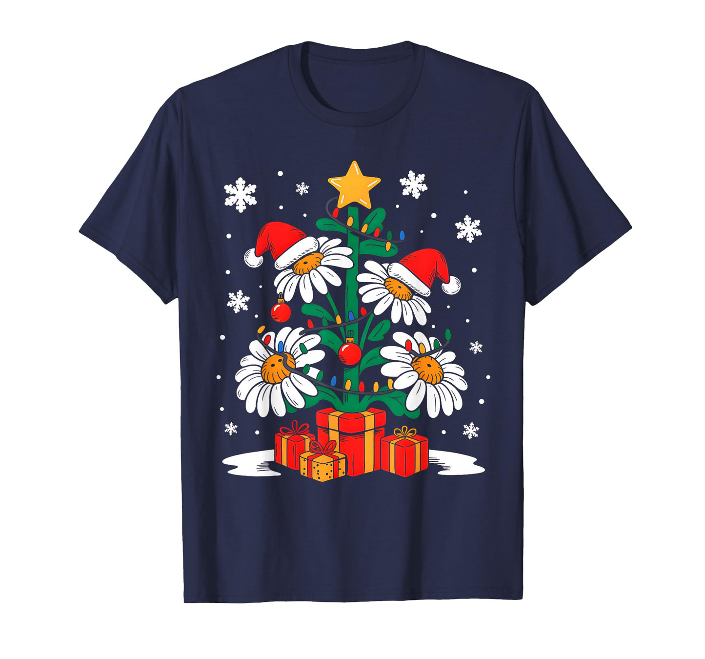 Santa Daisy Christmas Tree Xmas Lights Santa Daisy Women T-Shirt