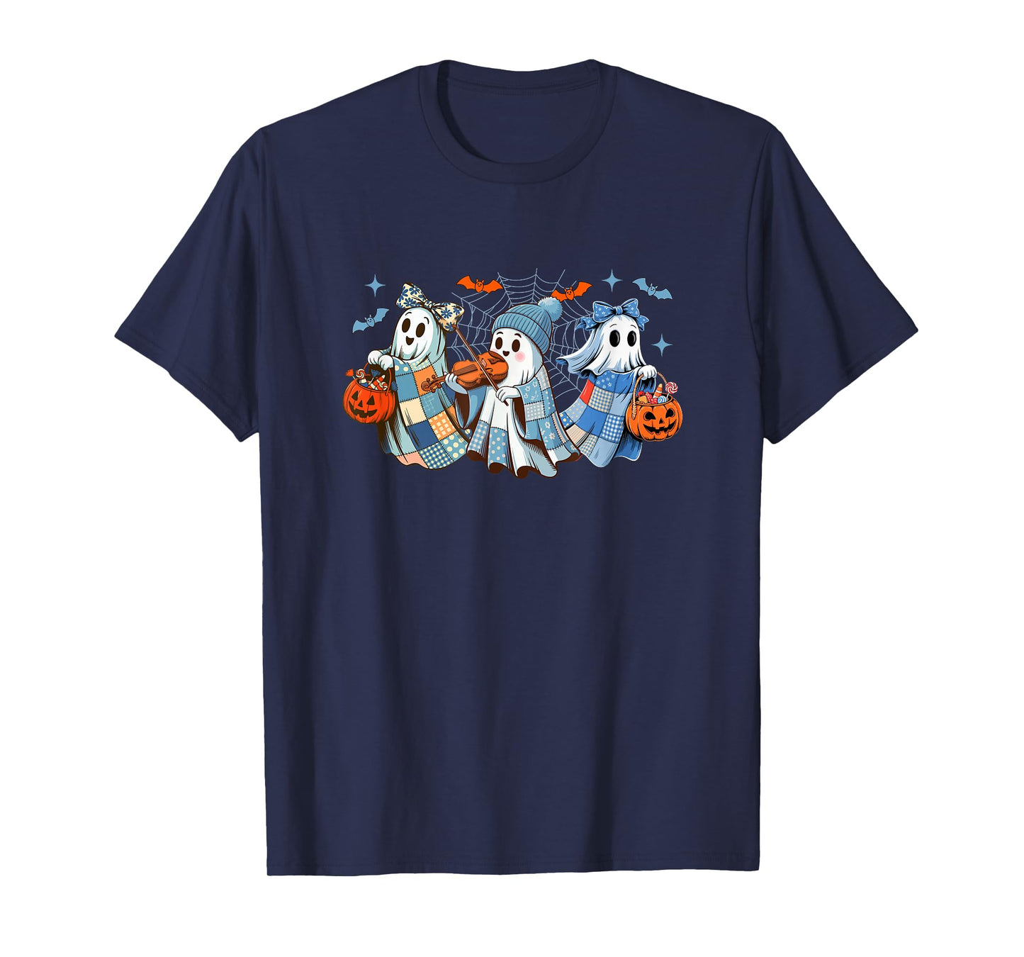 Three Colorful Boo Bow Tie Playing Violin Halloween Musical T-Shirt