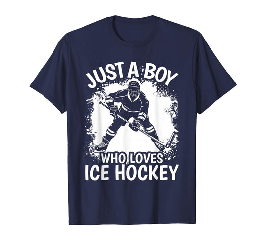 Just A Boy Who Loves Ice Hockey Vintage Boys Kids T-Shirt