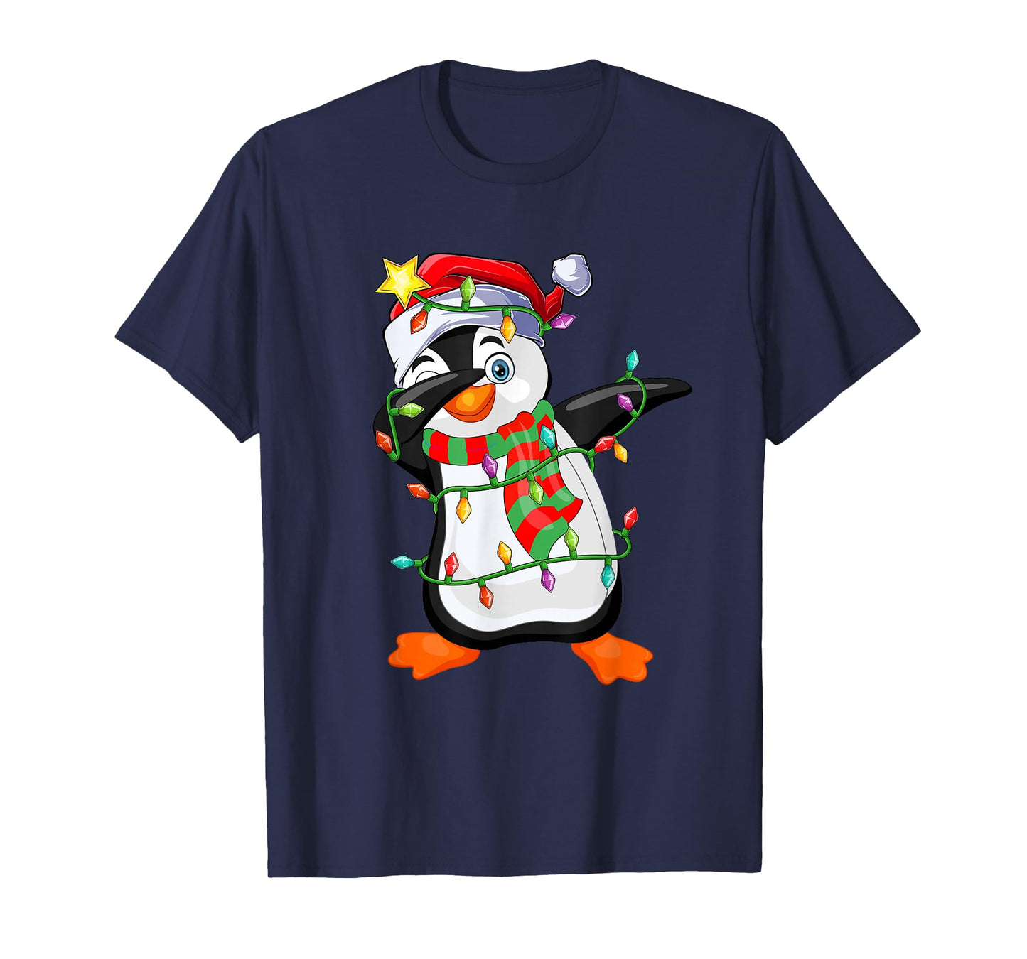 Penguin Christmas Santa Hat Xmas Lights Family Funny Holiday T-Shirt
