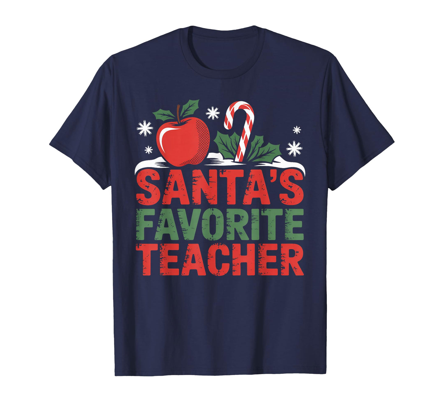 Santa’s Favorite Teacher Holiday Apple & Santa Hat Christmas T-Shirt