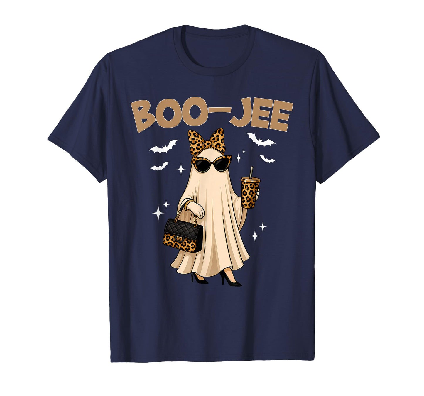 Coquette Leopard Ghost Coffee Boo-JEE Halloween Boujee Ghost T-Shirt