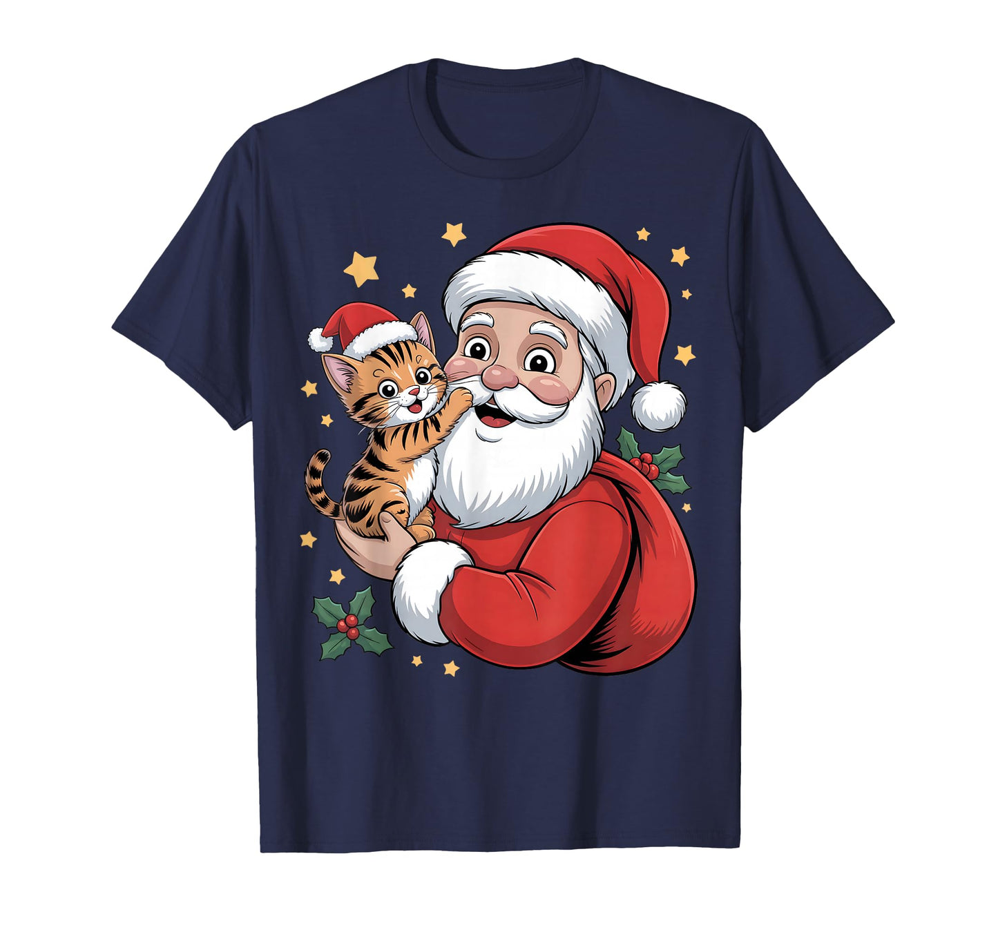 Cute Cat Santa Christmas Holiday Cartoon Funny Women's Gift T-Shirt