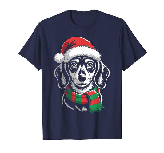 Dachshund Dog Xmas Santa Hat Scarf Christmas Costume T-Shirt