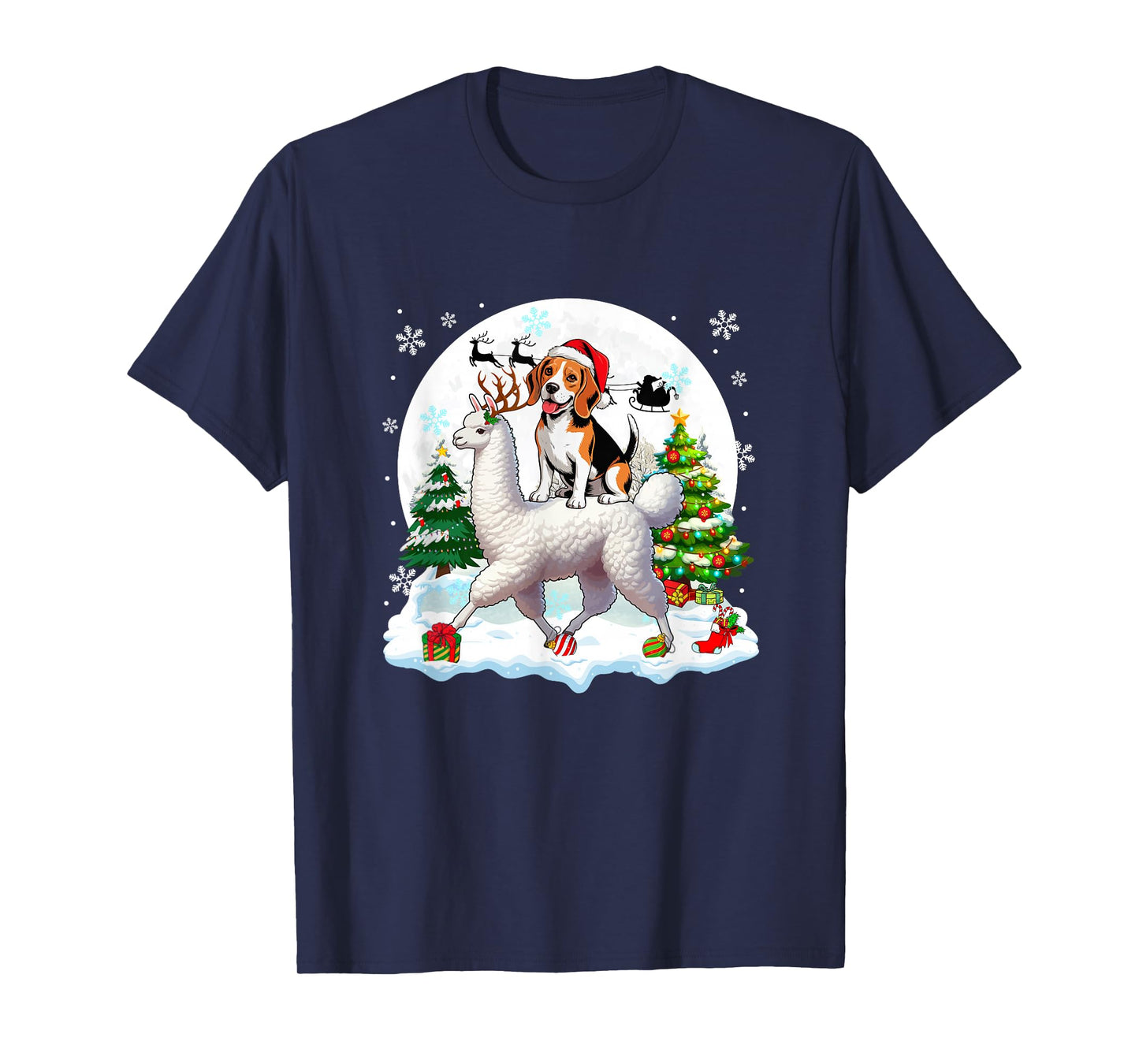 Santa Beagle Riding Llama Reindeer Christmas Owner Kids T-Shirt